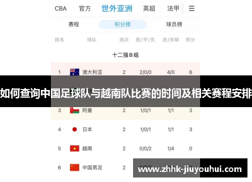 如何查询中国足球队与越南队比赛的时间及相关赛程安排 如何查询中国足球队与越南队比赛的时间及相关赛程安排