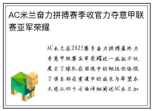 AC米兰奋力拼搏赛季收官力夺意甲联赛亚军荣耀